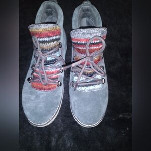 Skechers Gray and Red Lace Up Boots with Suede Finish